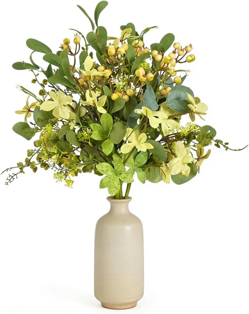 18 Inch Artificial Eucalyptus Stems with Berries, 6 Pcs Realistic Greenery Floral Picks, Spring Summer Stems for Wedding Centerpieces, Table and Home Decor