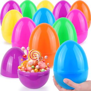 12 PCS Jumbo Easter Eggs 6 Inch Colorful Giant Plastic Easter Eggs Fillable Large Suprise Egg for Easter Themed Hunt Basket Stuffers Fillers Filling Treats Party Favors Classroom Prize Supplies