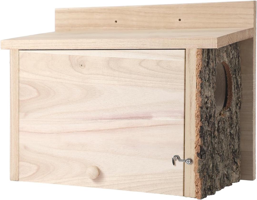 1 Pcs Squirrel Nesting Box Squirrel House for Outside Nesting Hanging Handcrafted Thick Wood Winter Chipmunk Outdoor Shelter Garden Yard Support Local Wildlife Easy to Install(Horizontal)