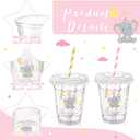 Baby Shower Party 12 oz Disposable Plastic Cup with Lids Elephant Cups Baby Shower Table Decorations Baby Shower Party Disposable Clear Plastic Cups for Party Favors (50, Pink)