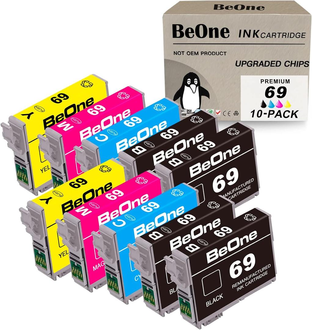 BeOne Remanufactured Ink Cartridge Replacement for Epson 69 T069 to Use with Stylus NX100 NX110 NX215 NX300 NX400 NX415 NX510 NX515 Workforce 30 40 310 500 600 610 615 (10-Pack: 4BK, 2C, 2M, 2Y)