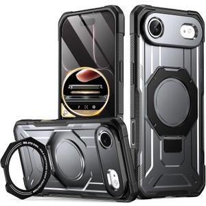 Poetic Spartan Case with Ring Stand for iPhone Air, [Camera Control Button][Magsafe Compatible], Full Body Rugged Shockproof Protective Cover Case, Metallic Gun Metal