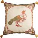 Bilin Gaier Designer Vintage Velvet Throw Pillow Cover,18"x18"-Marianne D Elegant Square Pillow Cover,Concealed Zipper,Floral and Bird Pattern,Sofas,Bedroom,Living Room,Lounge Chairs,Decor