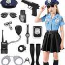 Miulruma Cop Costume for Kids Girls Police Officer Costume Dress with Hat Toddler Halloween Costume Outfit Set with Stuff Toy Accessories Badge Handcuffs  XXL/（13-14 Years）