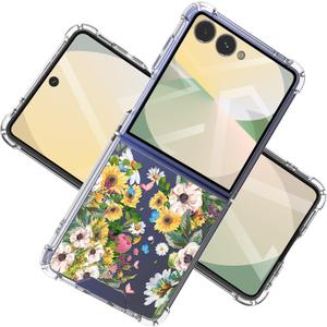 for Samsung Galaxy Z Flip 7 Case 5G Flowers Slim Anti-Drop Shockproof Protective Soft Shockproof Clear Phone Protective Covers 6.8 Inch for Women Men (Flowers Sea)