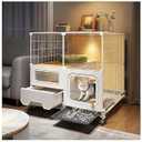 cat cage Indoor with Litter Box, Complimentary Bed, Bowl,Cleaning Three piece Set,cat Enclosure, Kennel,Pet Cage, Cat House with Wheels(28″(L) x18.1″(W) x32.3″(H)