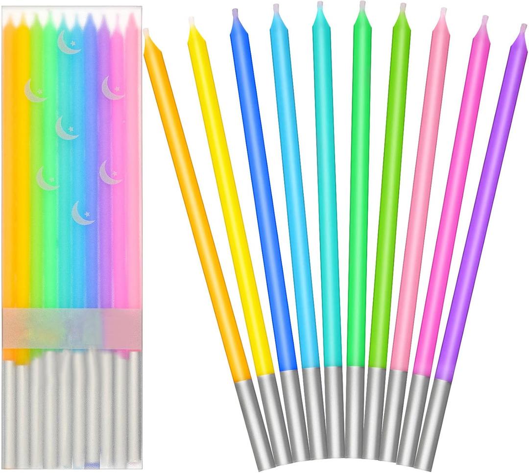 BBTO 100 Count Rainbow Birthday Candles Bulk Long Thin Colorful Pastel Cake Cupcake Candles Set for Birthday Party Wedding Cake Decorations Supplies