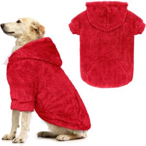 Dog Sweater,Dog Hoodies,Warm Fuzzy Fleece Sweatshirt with Hood & Pocket,Leash Hole,Cozy Cold Weather Pet Clothes Sweater for Small,Medium,and Large Dogs(Red,XL) (XL: 21-36lbs)