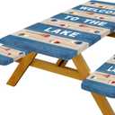 DYNH Picnic Table Cover with Bench Covers,Boat Paddle House Theme Decor,Welcome to The Lake Tablecloths,for 6 Ft Rectangle Tables and Seats,with Drawstring Bag(30x72 Inches)