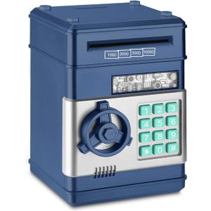 Piggy Bank, Electronic Password Cash Coin Can Auto Scroll Paper Money Saving Box Toy Gift for Kids (Navy Blue)