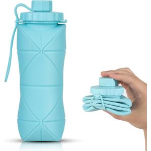 Silicone Collapsible Water Bottles,Lightweight Reusable Leakproof For Traveling Camping Hiking Cycling Sports Outdoor,Foldable Portable Travel Water Bottle 600ML Blue 1Pack.