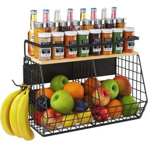 Magnetic Shelf for Fridge with Wider & Thicker Magnet, 1 Pack Refrigerator Organizer Storage Basket for Fruit, Onion, Potato, Spice Rack, Kitchen, Laundry, Pantry (Black, 16.14" x 6.77" x 11.81")