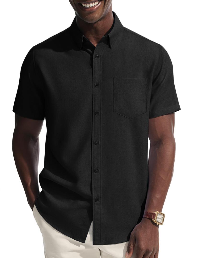 PJ PAUL JONES Mens Dress Shirt Casual Untucked Shirts Short Sleeve Button Down Shirt with Pocket L