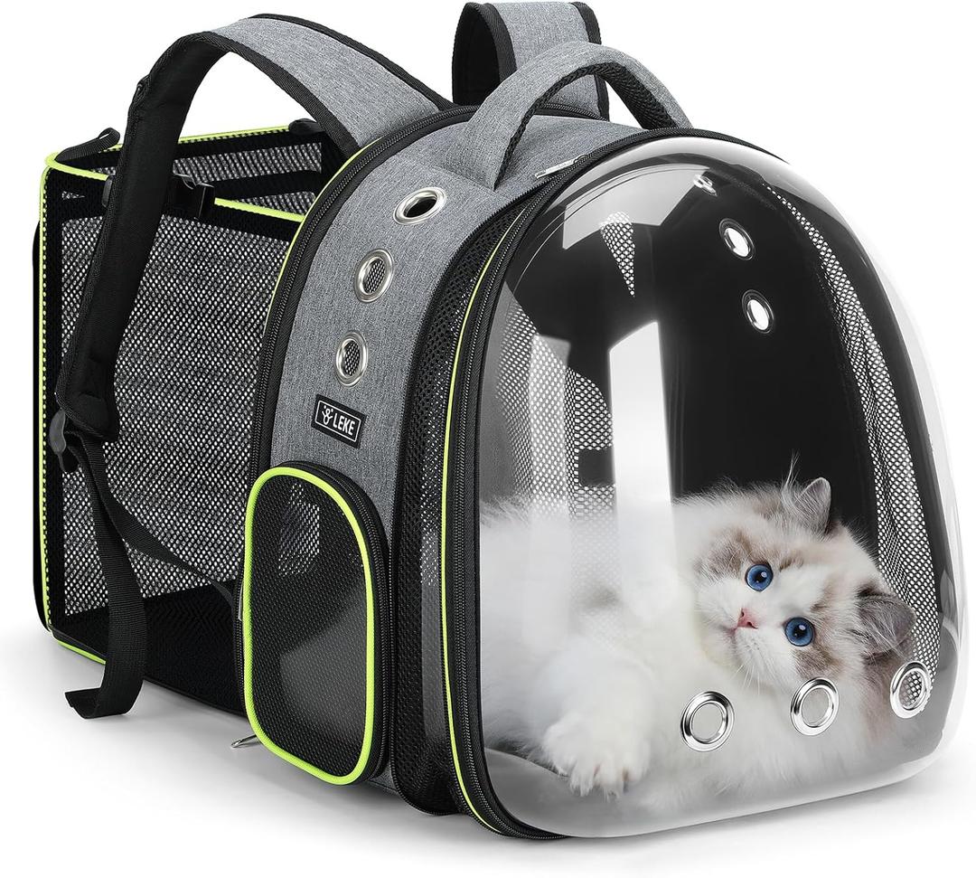 Lekereise Cat Bubble Backpack Carrier - Expandable Large Space Cat Backpack for Kitty Small Dog up to 18lbs, Transparent Pet Carrier for Travel, Hiking, Walking & Outdoor, Gray