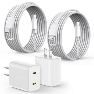 45W Apple 17 16 15 Fast USB C Charge Block, 2-Pack Apple Charger Plug & 10FT Long USB C Cable Cords,iPhone 17 Charger Fast Charging,Compatible with iPhone 17/16/15/Air/Pro/Pro Max/e/Plus/iPad/AirPods