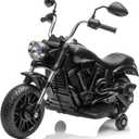 Kids Motorcycle, 12V Battery Powered Electric Motorcycle, 3-Wheel Ride On Motorcycle w/Training Wheels, Reverse, Headlight, Horn, Music, Ride On Toy for Kids Toddler Boys Girls Ages 3-5 Years (Black)