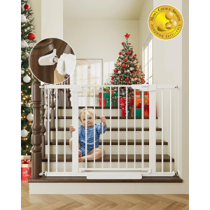 Cumbor 29.7-46" Baby Gate for Stairs, Toddler Safety Essentials for The House, Auto Close Dog Gate for Doorways, Mom's Choice Awards Winner-Easy Install Pressure Mounted Pet Gates for Dogs, White