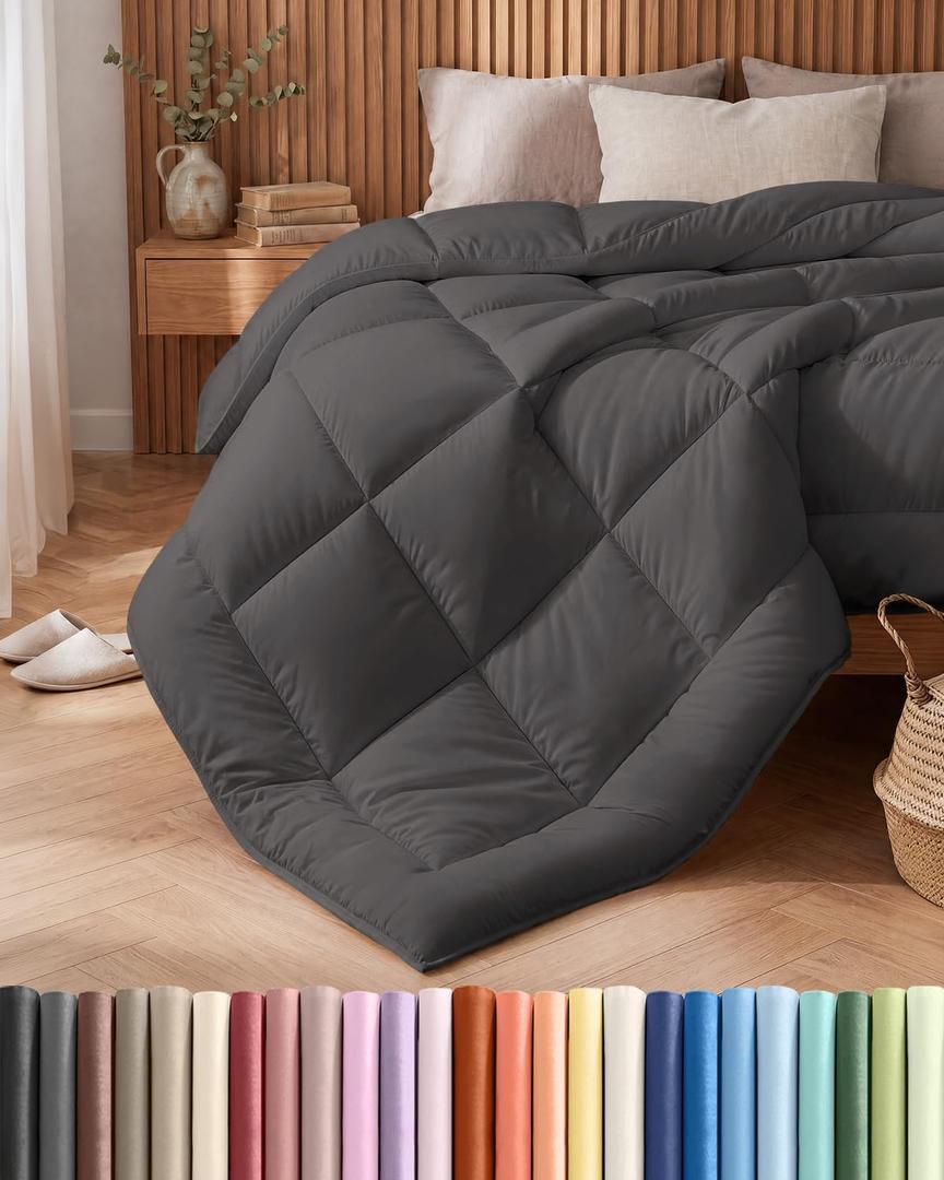 Cal King Size, Dark Gray Alternative Down Comforter - Warm, Lightweight and Breathable Hotel Quality Bedding Set for Men, Women, Kids and Teens - All Season Cooling Microfiber Duvet Insert Comforter, California King