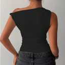 Milumia Women's Twisted Asymmetrical Neck One Off The Shoulder Tank Top Ruched Summer Going Out Crop Tops (Black, S)