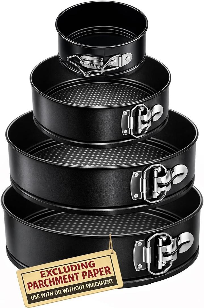 Tellshun 4 Pack Springform Pan Tins Set 4, 7, 9,10 Inch Baking Mold Round Leakproof Nonstick Removable Bottom Bakeware for Cake Cheesecakes Pie Pizza and Quiches