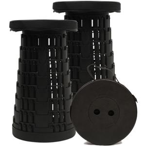 2 PCS Upgraded Collapsible Stool Chair, Max 660lb Folding Stool, Lightweight, Sturdy, Adjustable, Portable, Foldable Seat Stools for Outdoor Camping Fishing Hiking BBQ (Black)