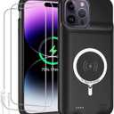 Battery Case for iPhone 14 Pro Max,Upgraded 10800mAh Rechargeable Portable Protective Extended Charger Case Wireless Charging Compatible with iPhone 14 Pro Max (6.7 inch) Charging Cover& Carplay-Black