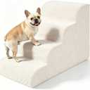 Olaivy Dog Stairs for Bed & Couch - 18" H 4-Step Pet Steps for Small Dogs | Pet Stairs for Cat, Puppy, Senior, Injured Dogs, Non-Slip, 30D Pure High-Density Foam Up to 50 Lbs, Washable Cover, Gray