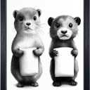 JLXART Funny Bathroom Canvas Wall Art Two Cute Otter Animal Black and White Print for Restroom Toilet Decoration (11x14inch)