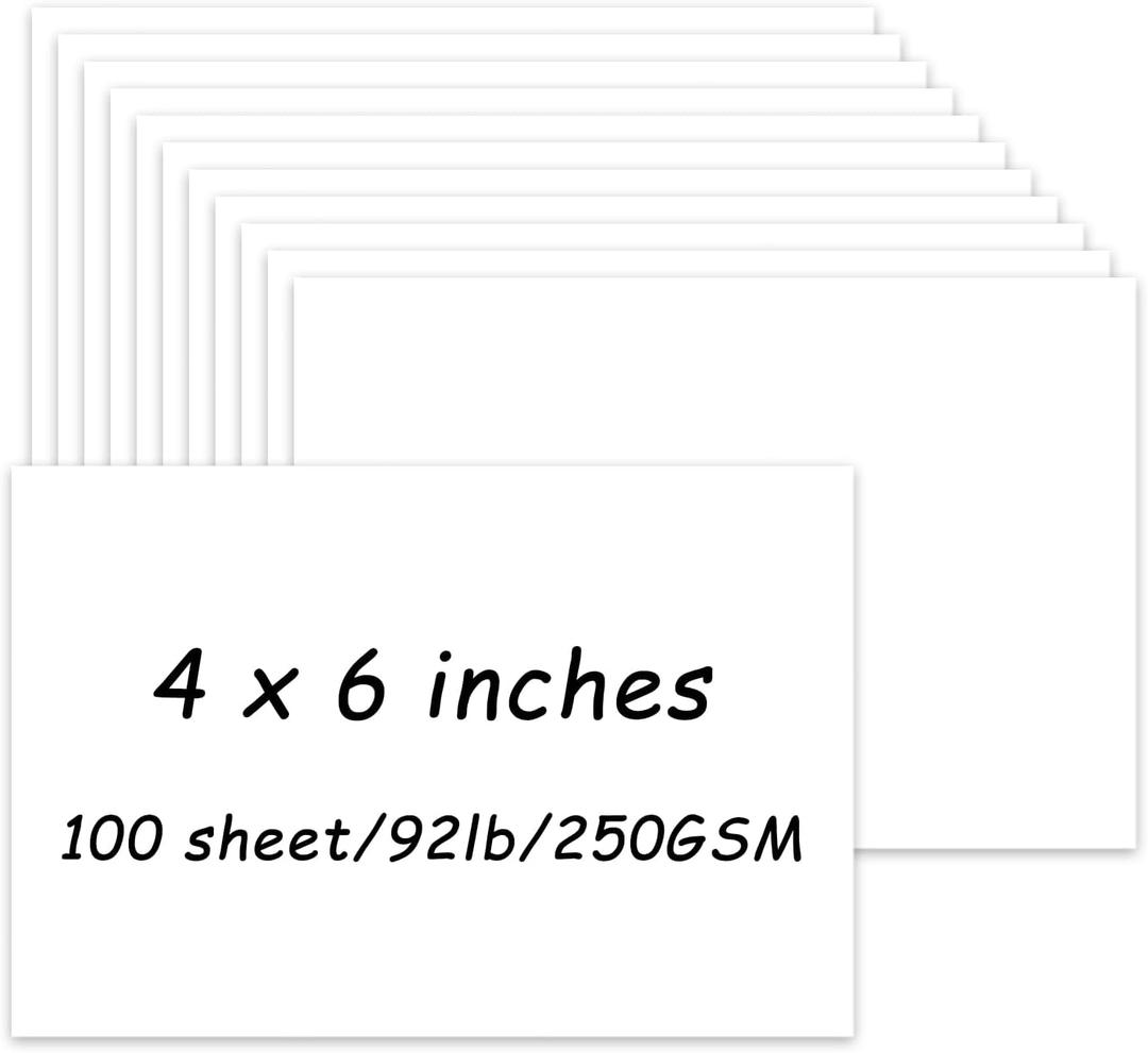100 Pack 4x6 White Cardstock, 92lb/250GSM Heavyweight Blank Cards, Thick Card Stock for Wedding Invitations, Thankyou Cards, Postcards