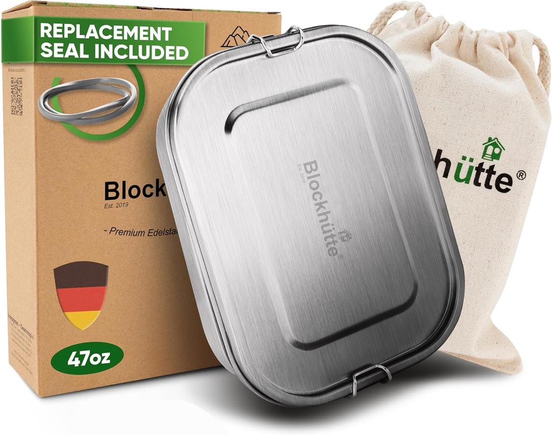 Blockhtte Stainless Steel Lunch Box for Adults I 47oz I Bento Box 3 Compartments with free Sealing, Leak-Proof Container, Metal Lunchbox for Travel, Work, Eco-Friendly Meal Storage Solution