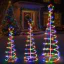 3 Packs Christmas Spiral Tree with Lights, 3/4/5 FT Lighted Xmas Collapsible Tree with Metal Stakes for Indoor & Outdoor, Yard, Porch, Garden Holiday Decor (Multi-Color, 3-4-5 FT)