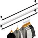 Wonderjune 2 Pack Closet Rail Hanging Closet Rod Ceiling Clothes Rack Any Angle Hanging Rail Clothes Rod Wall Mount Sloped Ceiling Closet Solutions for Attic Bedroom Under Stairs Storage (Black)
