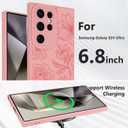 LEOMAKRON for Samsung Galaxy S24 Ultra Case Pink Floral Lotus Pattern
