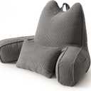 Patented Design Corduroy Reading Pillow with Arms, Ergonomic Bed Rest Pillow with Extra Lumbar Pillow for Sitting in Bed or Couch, Upper Back Support for Reading & Relaxing, Dark Grey, Large