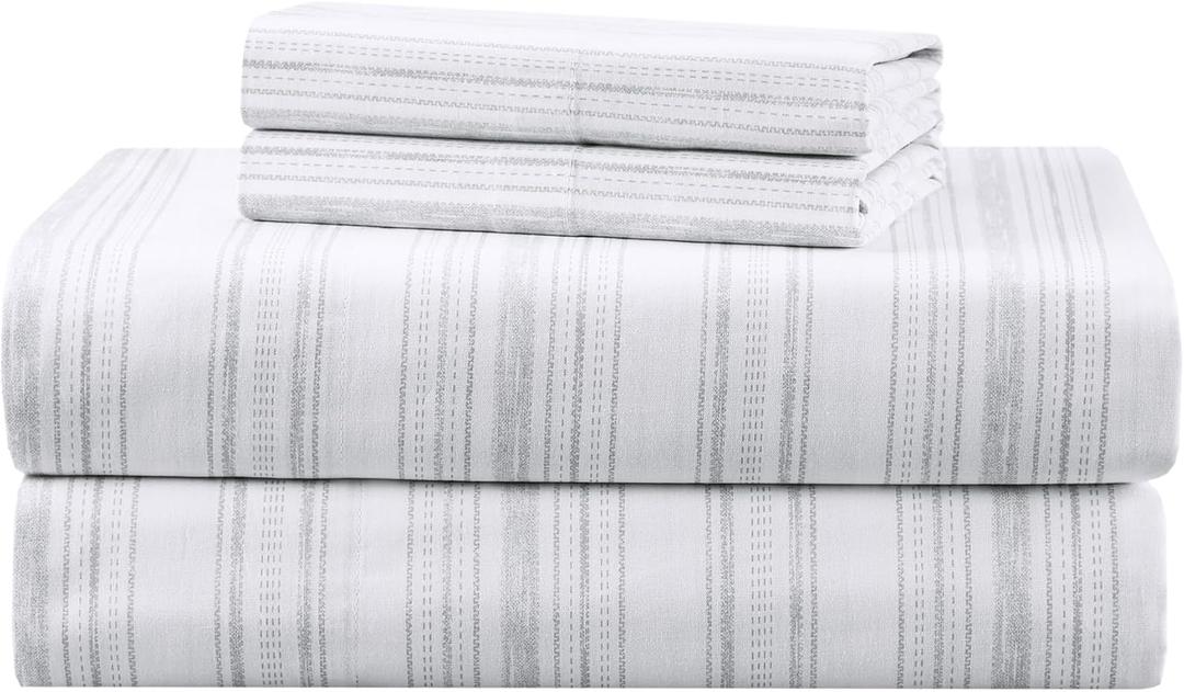 Comfort Spaces 100% Cotton Sheets King, Breathable, Naturally Cool Cotton Sheets, Soft Cotton Bed Sheets with 14" Elastic Pocket Fits up to 16" Mattress, All Seasons Sheet Set, Good Vibes Grey 4 Piece