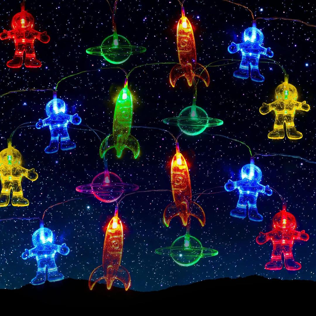 Mudder 30 LED Space String Light Room Astronaut Spaceship Rocket Pendants Holiday Lights Outerspace Room Decor 14.7 Feet Light for Bedroom Decor Birthday Party or Garden Patio (Colorful)
