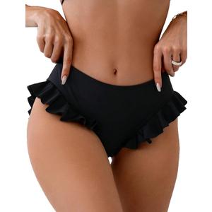 ZAFUL Women High Waist Bikini Bottom Side Mesh Spliced Tankini Swimsuit Swim Briefs Bathing Suit Bottom (Large, 2-Black)