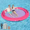 CALOBANA Inflatable Floating Dock Platform, Round Inflatable Floating Island Raft with Portable Storage Carrying Bag for Pool Lake Yoga Beach Party, PINK