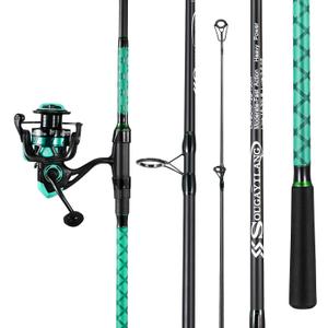 SOUGAYILANG Surf Fishing Rod and Reel Combo，Heavy 3-Piece Carbon Travel Spinning Rod with 6000 Reel-(11'Green)