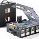 Trading Card Storage Box  3500+ Magnetic MTG Deck Box with Handle,Commander & Toploader Display, Dice Box,4 Dividers & 30 Color Labels  Fits for TCG,MTG,Yu-Gi-Oh and Sport cards (1-Black/Grey)