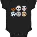 Pop Threads Horror Masks Monster Scary Movie Halloween Spooky Infant Baby Boy Girl Bodysuit (6 Months)