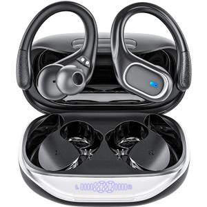 Wireless Earbuds Bluetooth 5.3 Headphones with 80H Playback, IPX7 Waterproof Over Ear Buds with LED Power Display for Sports Running Workouts