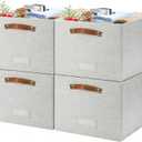 4 Pack Large Fabric Storage Bins for Shelves, Collapsible Storage Baskets with Handles for Organizing Clothes, Toys, and Household Items, Grey & White (Light Gray, 13")