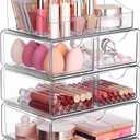 Vtopmart 5 Tier Clear Makeup Organizer with Drawer, Cosmetic Storage for Dresser Countertop and Bathroom Vanity, Beauty Holder for Lipstick Brush Skincare