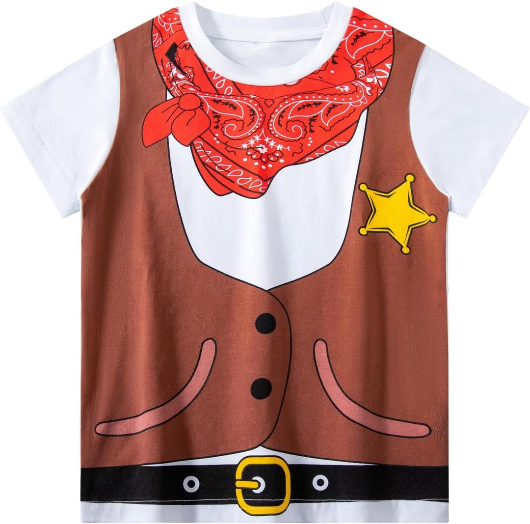 Toddler Boy Cowboy Pirate T-Shirt Halloween Thanksgiving Party Novelty Funny Short Sleeve Tee