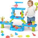 VGY 5-Tier Water Table for Toddler 3-5 4-8, Kids Summer Outdoor Water Table Beach Toys, Kids Water and Sand Activity Sensory Table, Rain Shower Splash Pond Toddler Water Play Table for Boys Girls