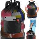 BROTOU Soccer Ball Bag with Double Shoulder Strap Large Mesh Sports Equipment Net Bag with Top Handle Heavy Duty Drawstring Bags Team Work for Basketball, Volleyball, Baseball, Swimming Gear