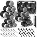 4 Sizes Self-Grip Hair Rollers Set - 50 Pcs Jumbo Curlers for Long, Short Hair and Bangs (25mm, 36mm, 48mm, 60mm) With Clips, Black