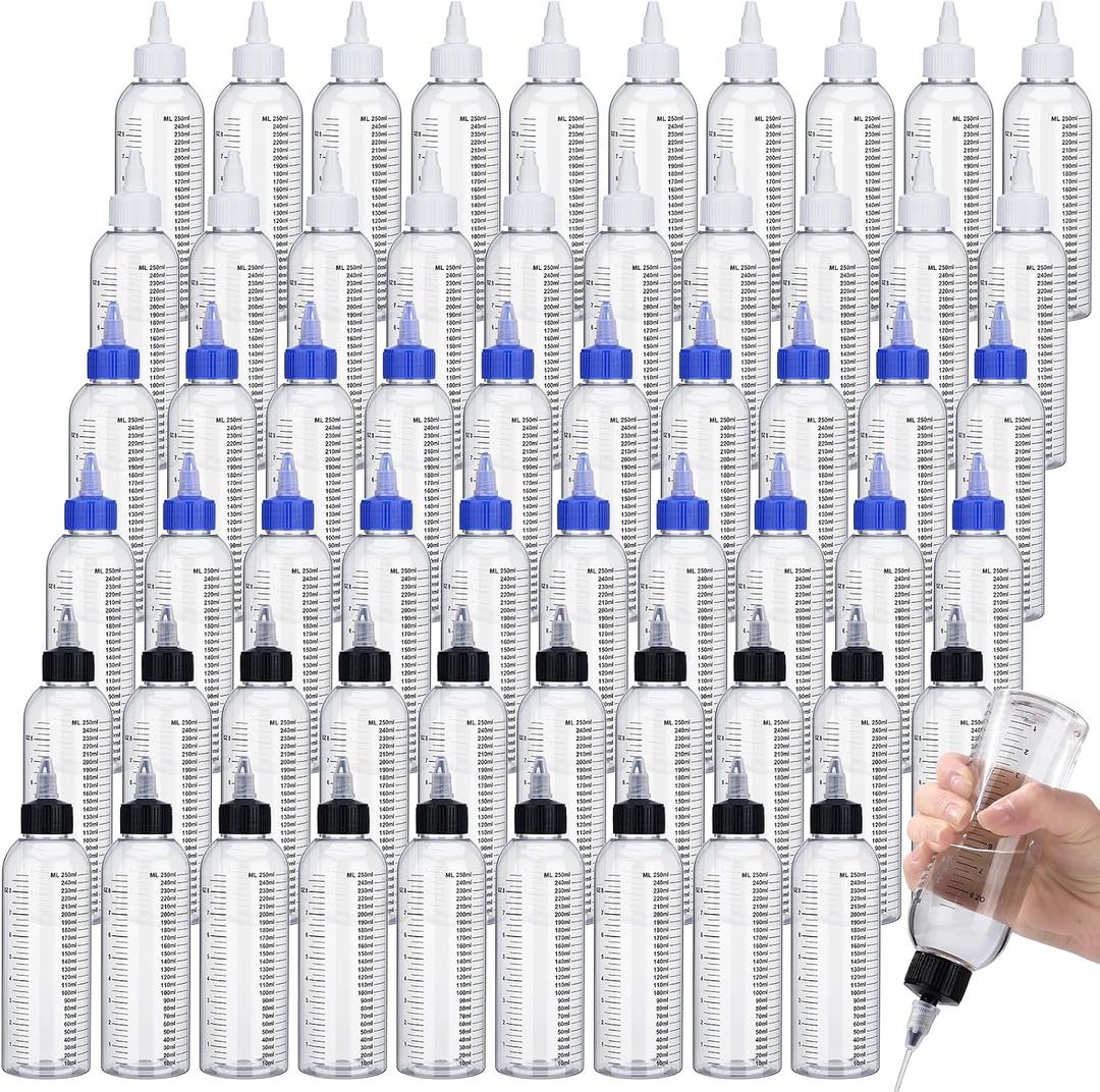 60 Pcs Plastic Squeeze Bottles 8.5 oz Graduated Bottle with Twist Top Cap