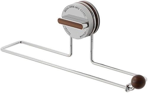 Wall Mount Paper Towel Holder, Under Cabinet Vacuum Suction Cup Mount for Smooth Non-Porous Surfaces, Free Up Counter Space in Kitchen Bathroom RV, Stainless Steel with Wood Accent